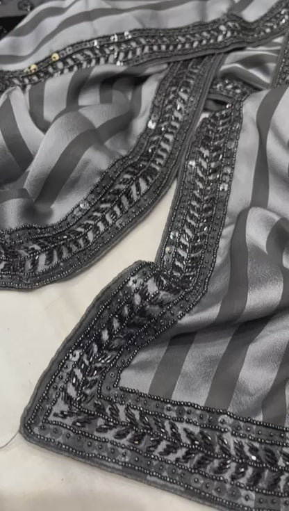 Striped sexy zardosi gorgette saree