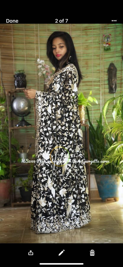 Derby Parsi inspired embroidery saree