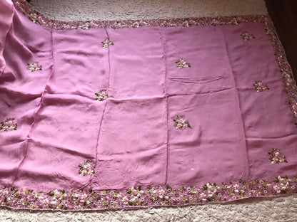 Premium pink organza silk saree