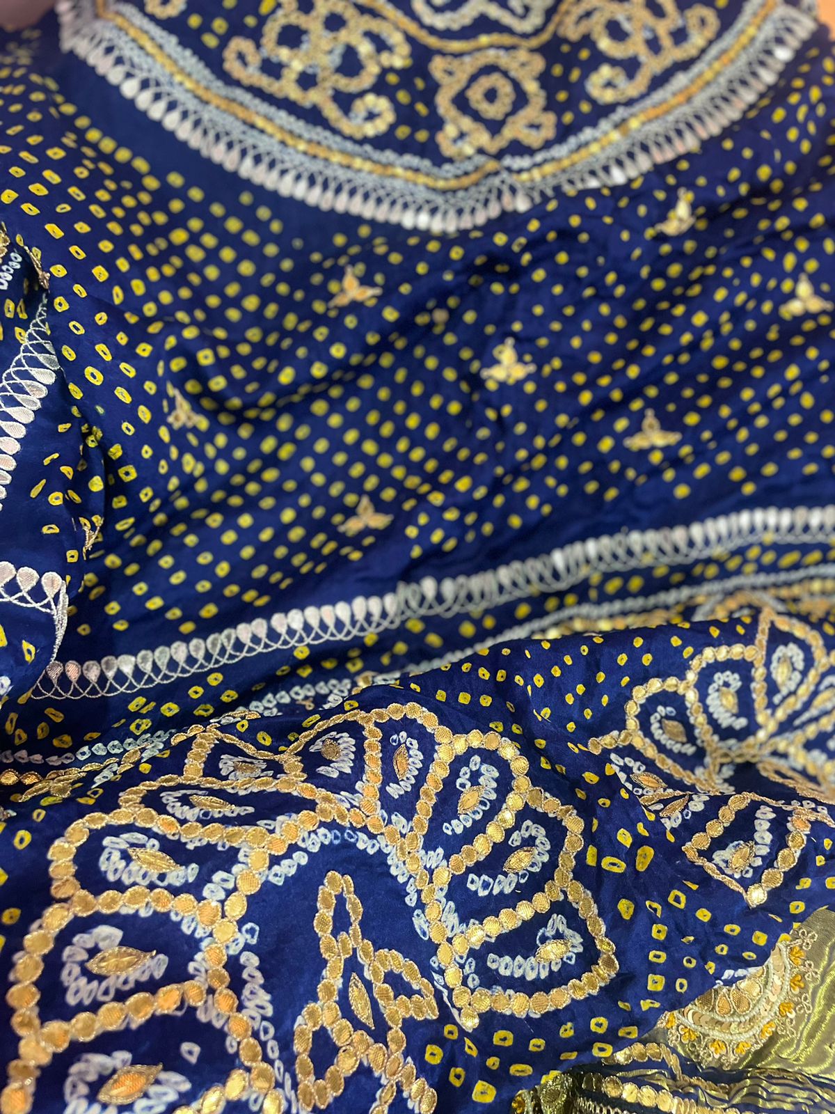 Royal blue bandhej Gajji silk Dupatta