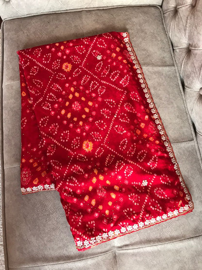 Roza bridal red bandhej saree