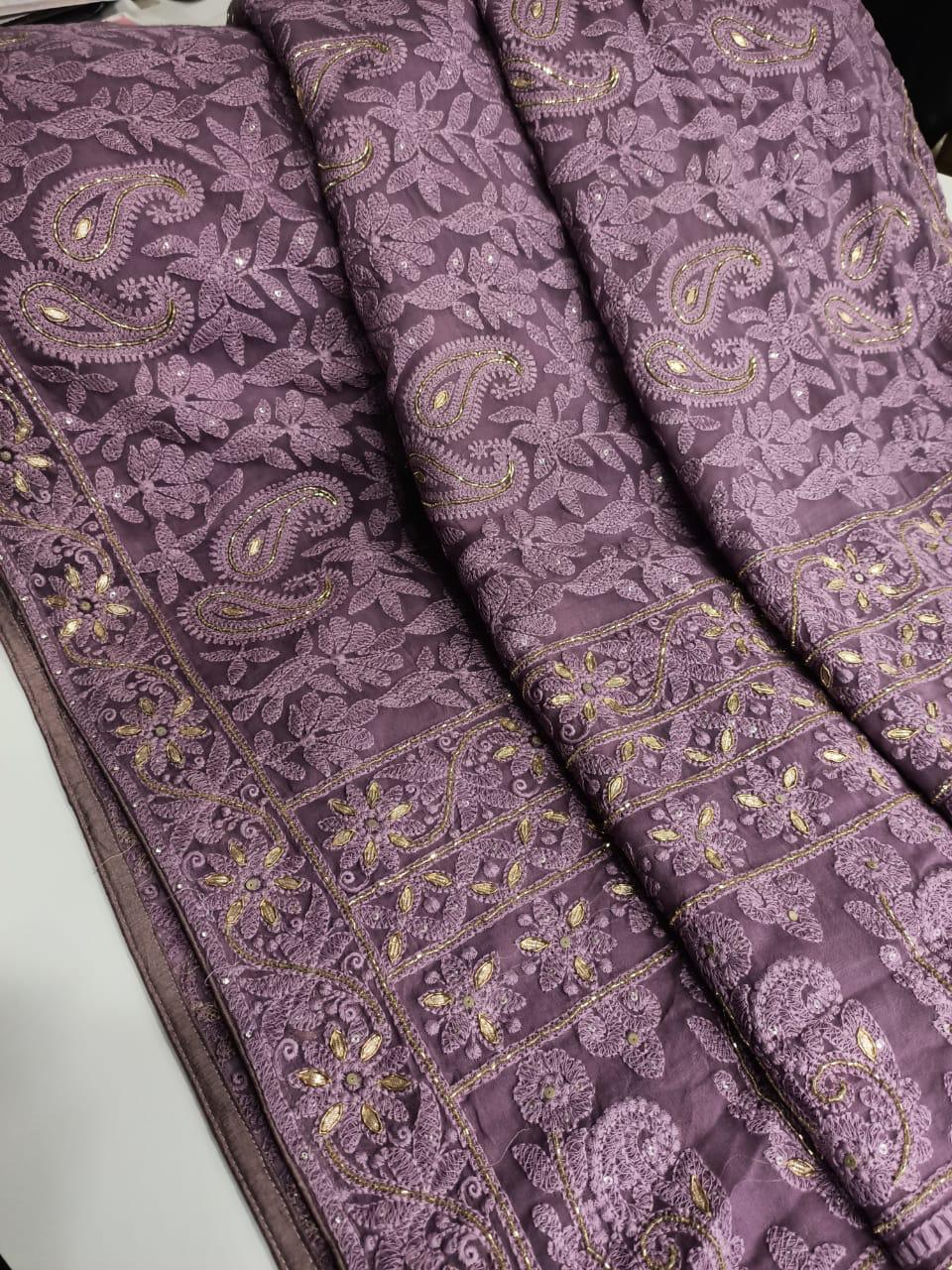 Handmade chikankari gottapatti saree