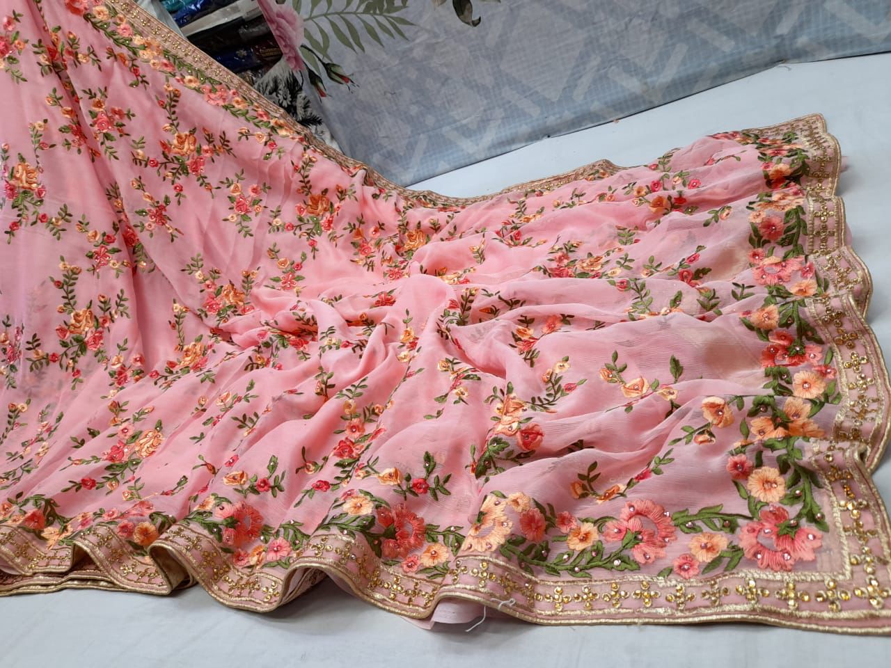 Misha chikankari gorgette saree
