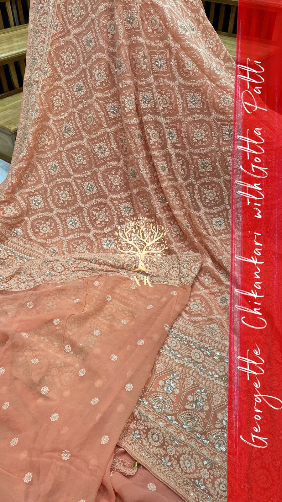 Monisha chikankari gorgette saree