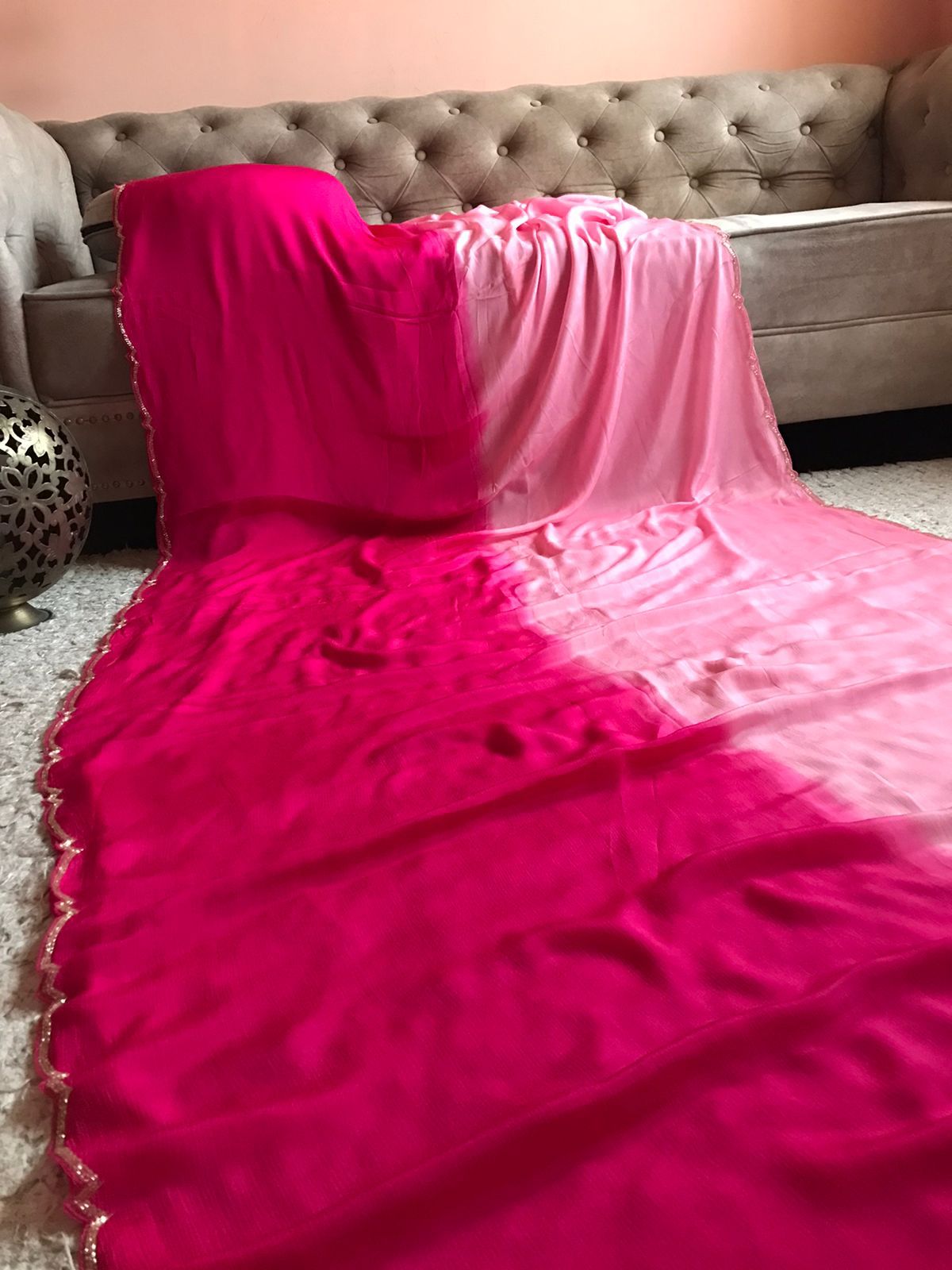 Shaded pink crepe saree