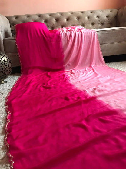 Shaded pink crepe saree
