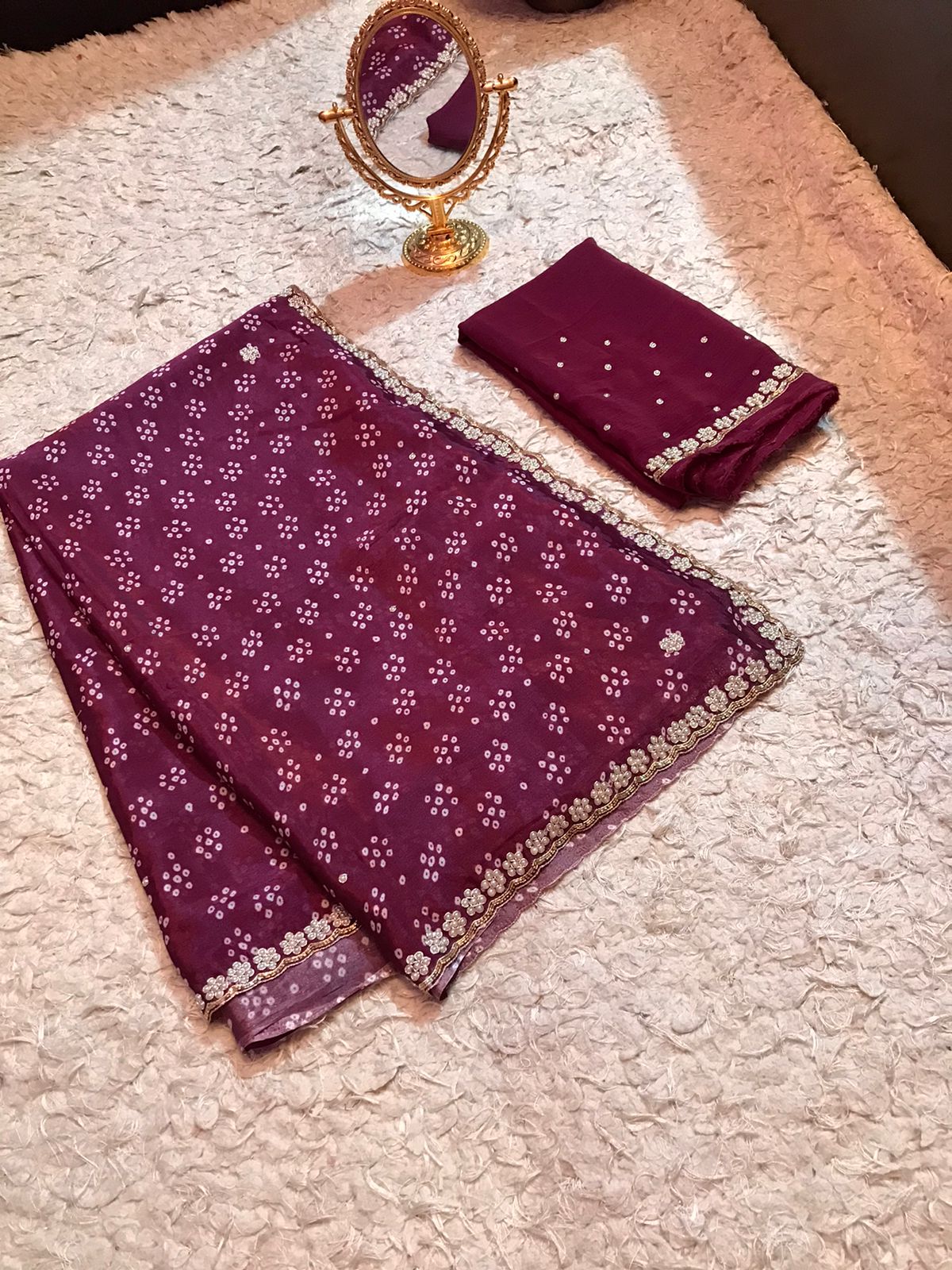 Kismis crepe Bandhej saree