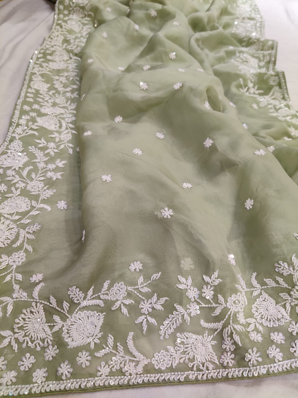 Madhavi zardosi organza saree