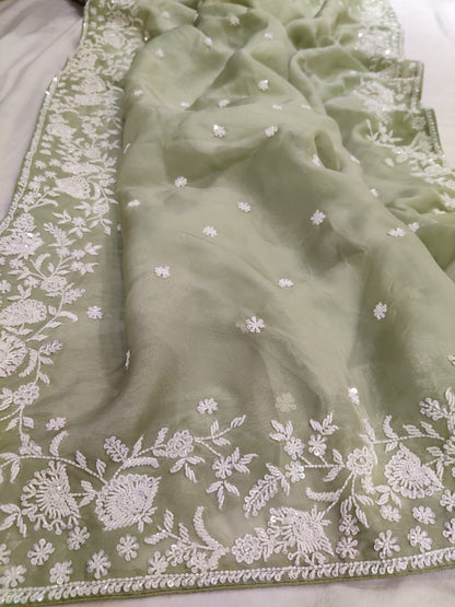 Madhavi zardosi organza saree