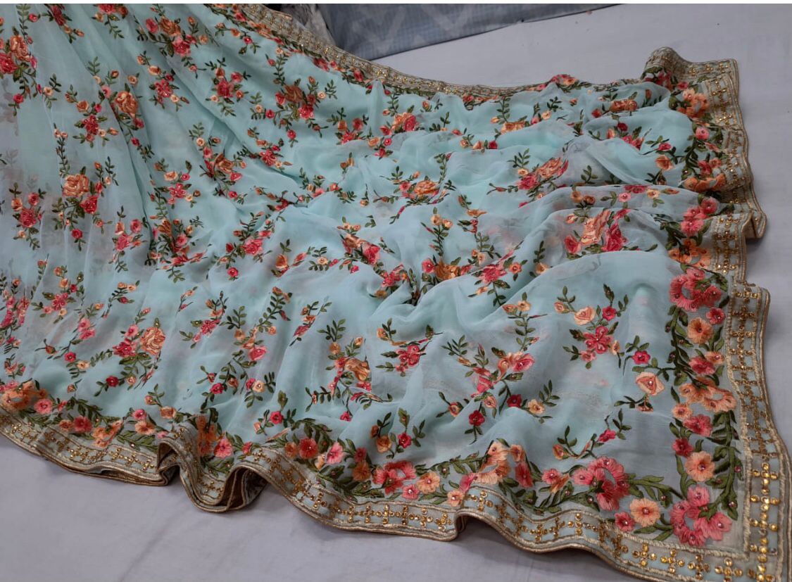 Misha chikankari gorgette saree