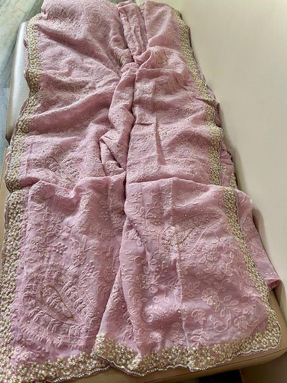 Pearl gorgette saree