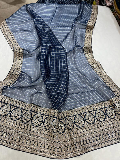 Check inspired organza saree