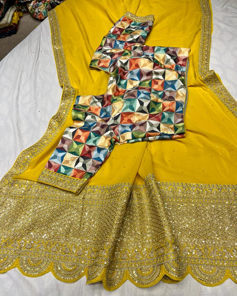 Leshi gorgette zardosi saree