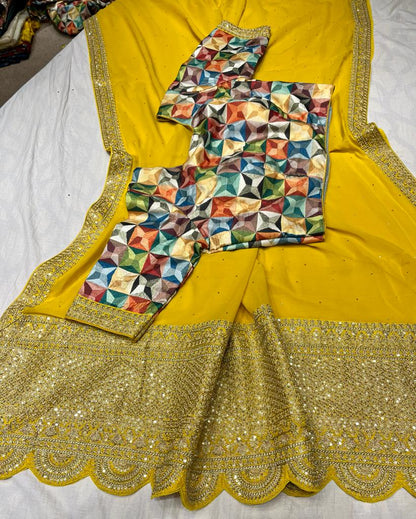 Leshi gorgette zardosi saree
