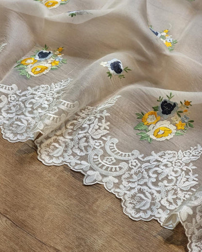Scalloped embroidery cutwork saree