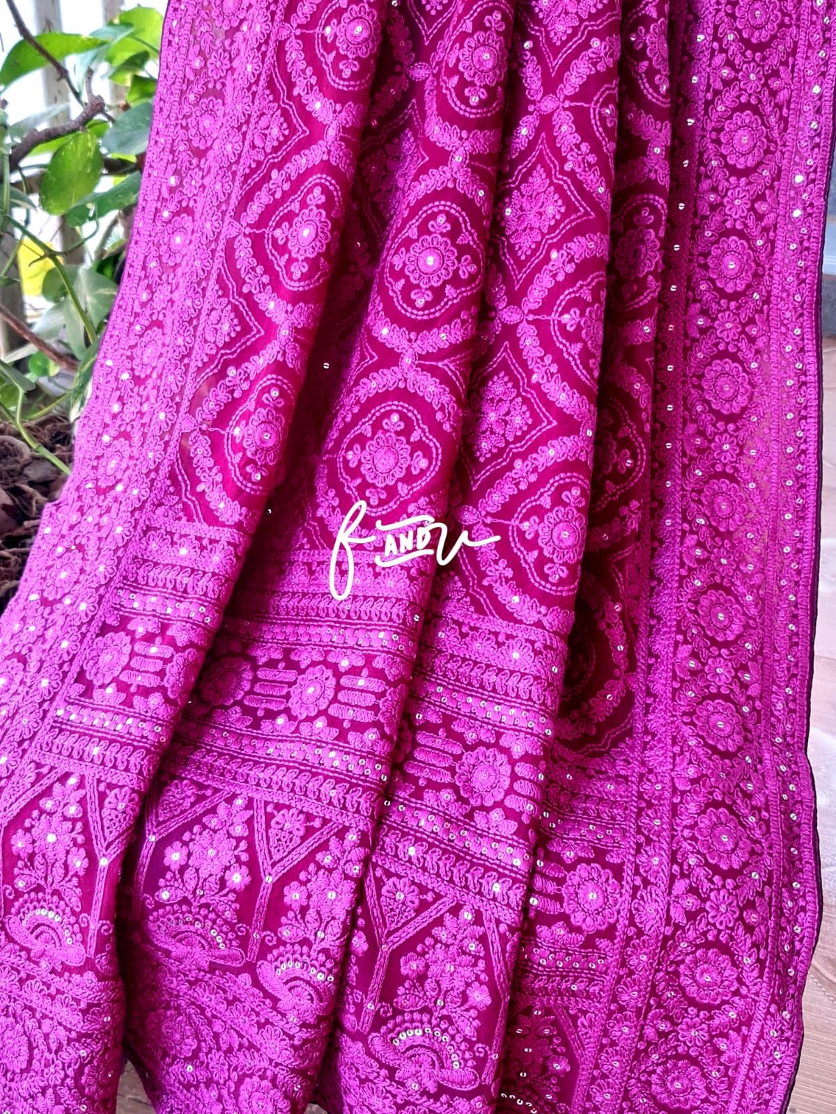 Isabelle gorgette chikankari saree