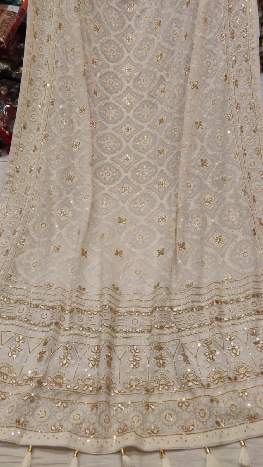 Lafisa chikankari gorgette saree