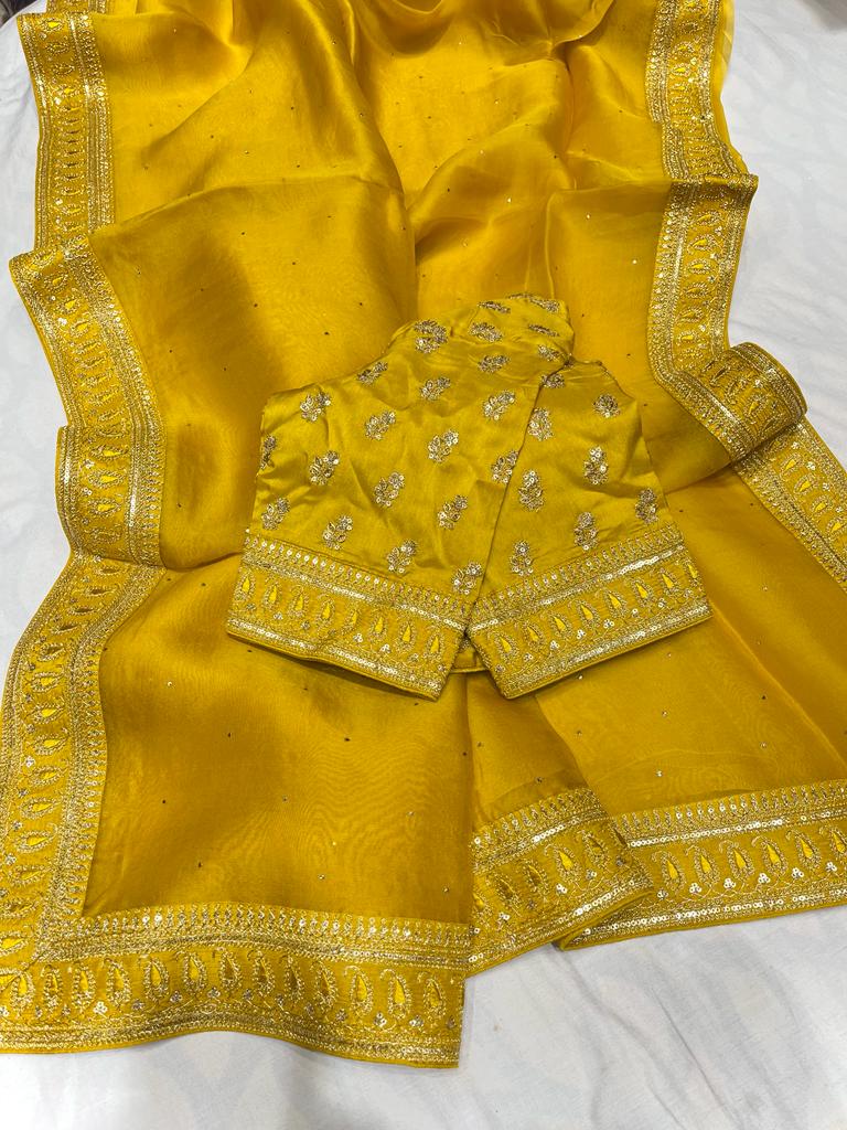 Yasmin trendy organza saree Indian saree party wear sarees women sari blouse