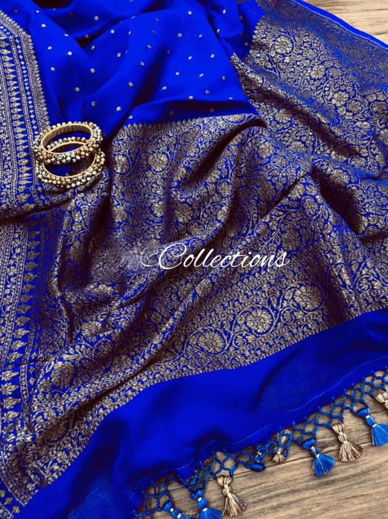 Blue antique inspired gorgette saree