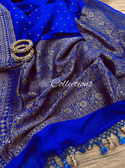 Blue antique inspired gorgette saree