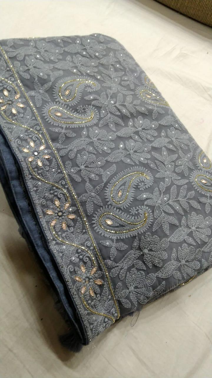 Handmade chikankari gottapatti saree