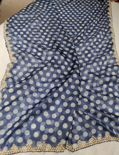 Polka dot inspired organza saree