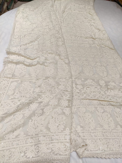 Vani Chikankari gorgette saree