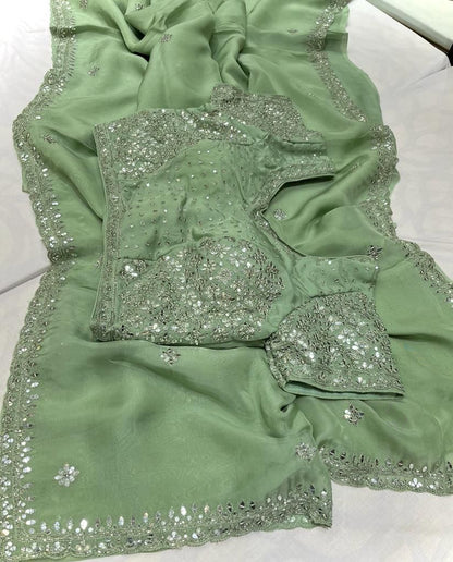 Gulnaari organza zardosi saree