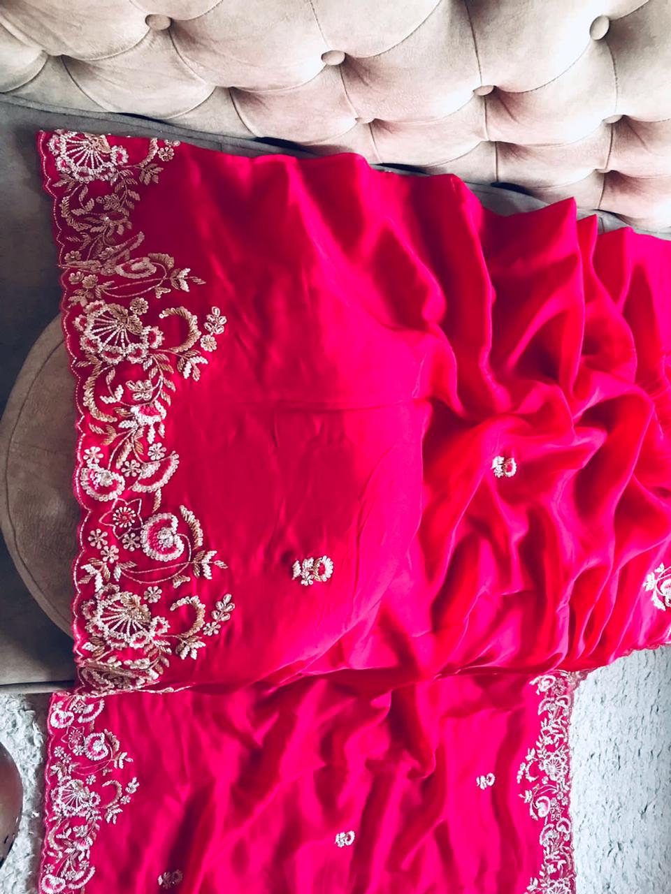 Hot pink organza saree