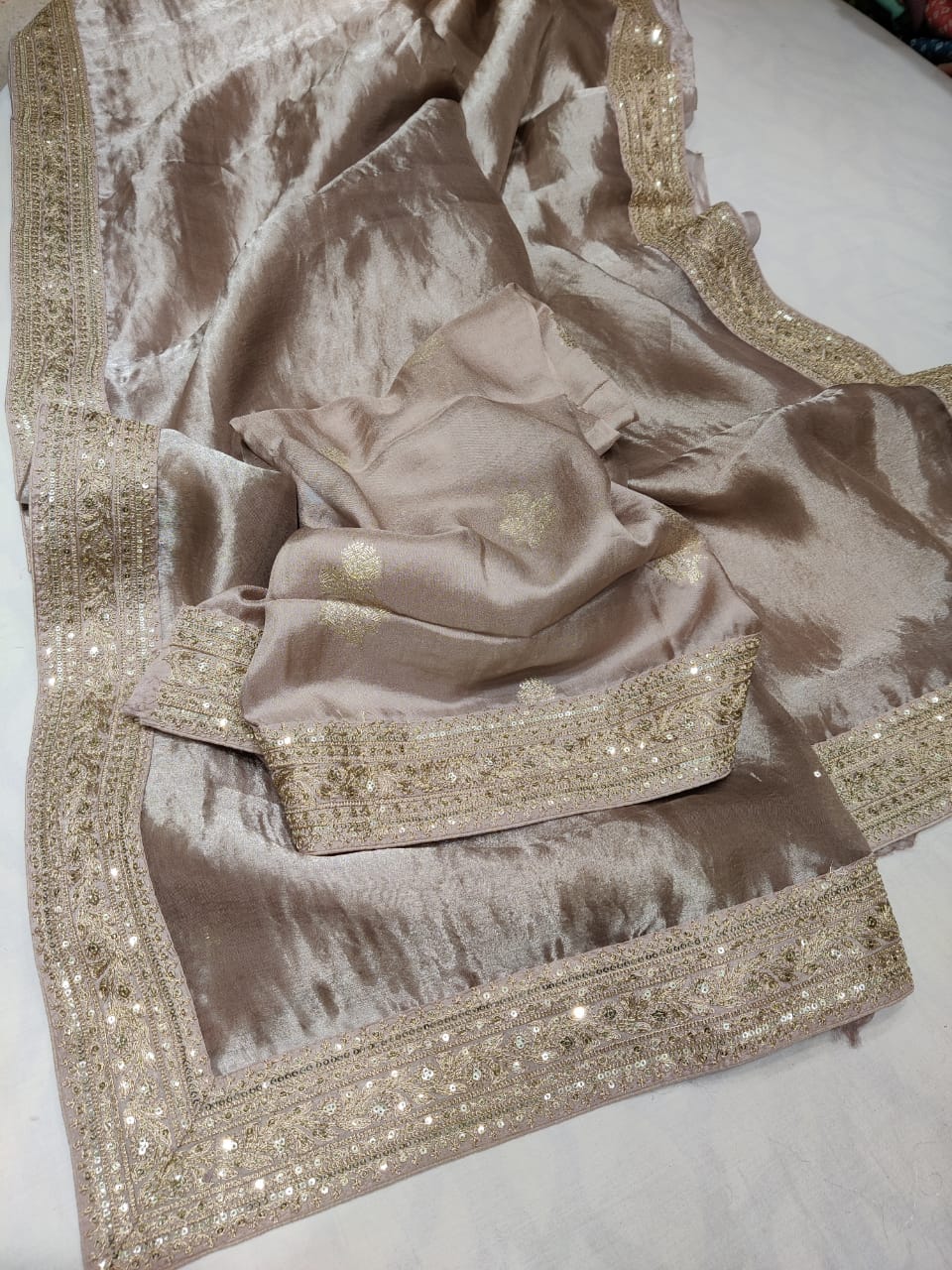 Metallic tissue organza saree
