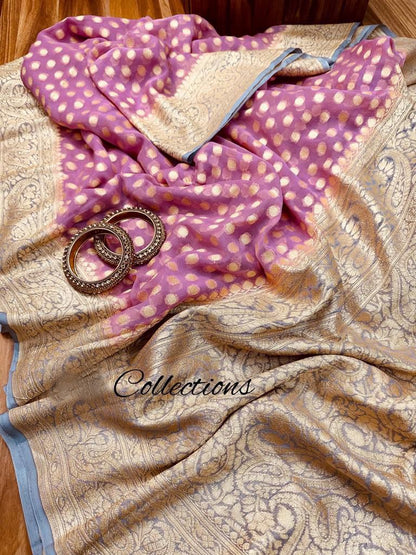 Pink handwoven Banarsi saree