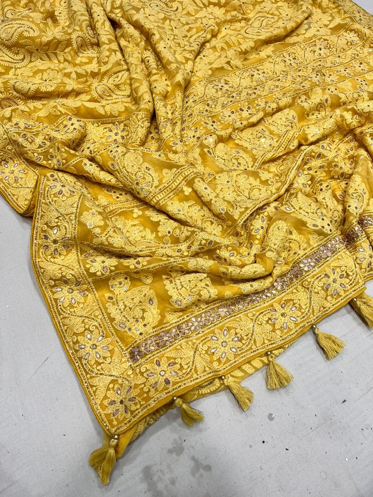 Albeli chikankari gorgette saree