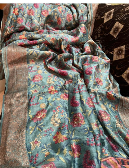 Floral tussar saree partywear sarees Indian sari blouse