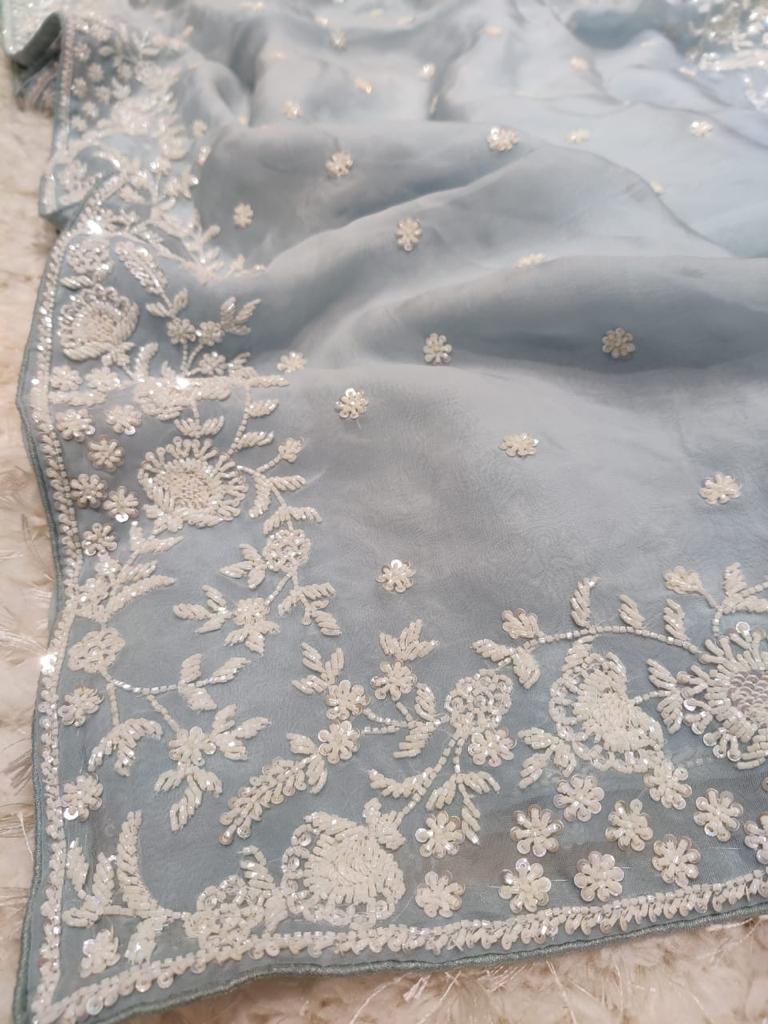 Madhavi zardosi organza saree