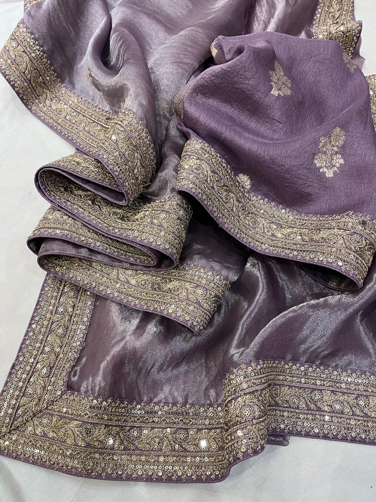 Metallic tissue organza saree