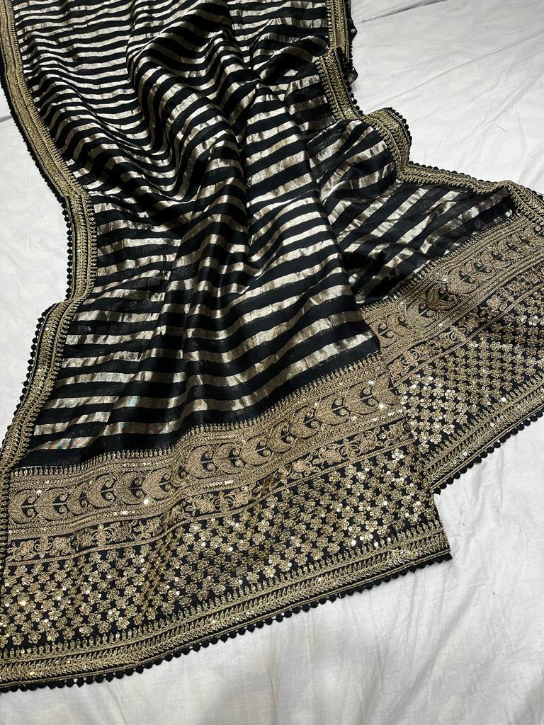 Chanderi inspired striped saree