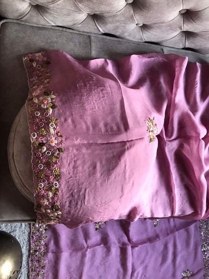Premium pink organza silk saree