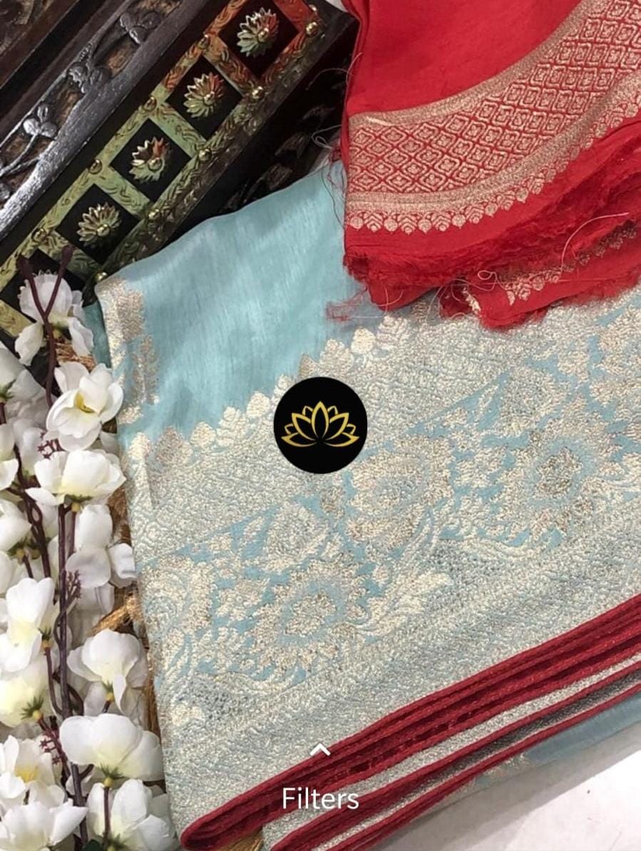 Aasmani moonga crepe saree