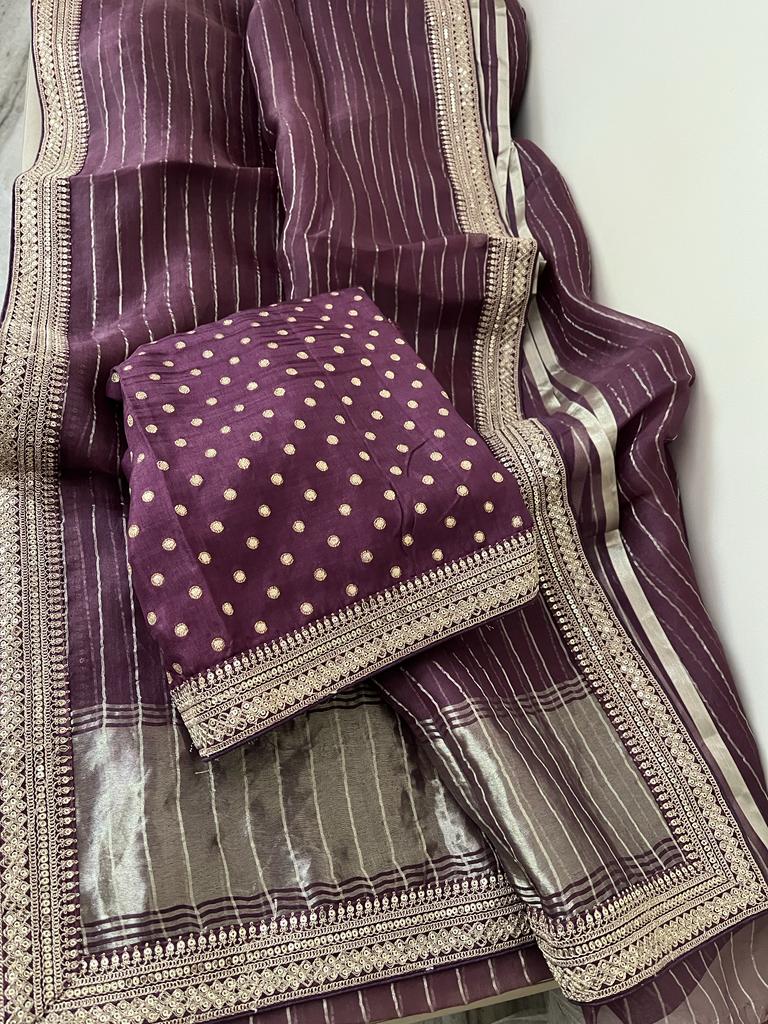 Nurjaha striped organza saree