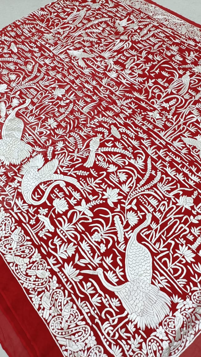 Red riding hood inspired Parsi saree