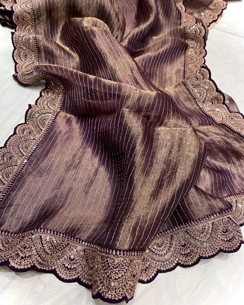 Striped kanjivaram inspired tissue saree