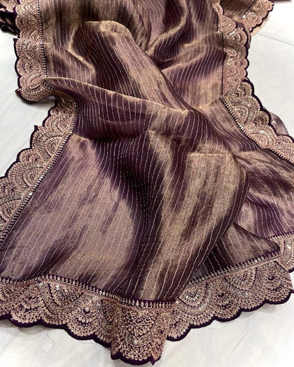Striped kanjivaram inspired tissue saree