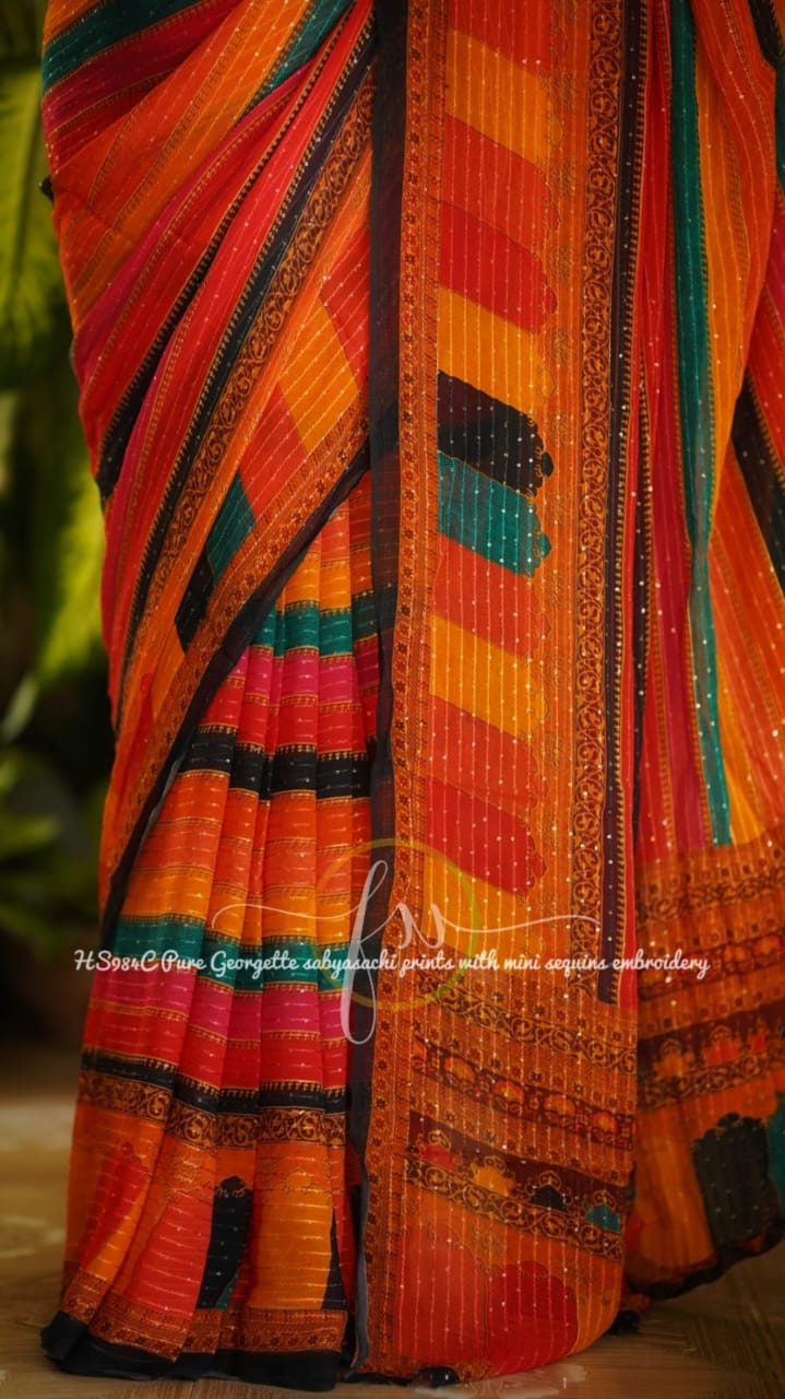 Gulmohar gorgette sequins saree