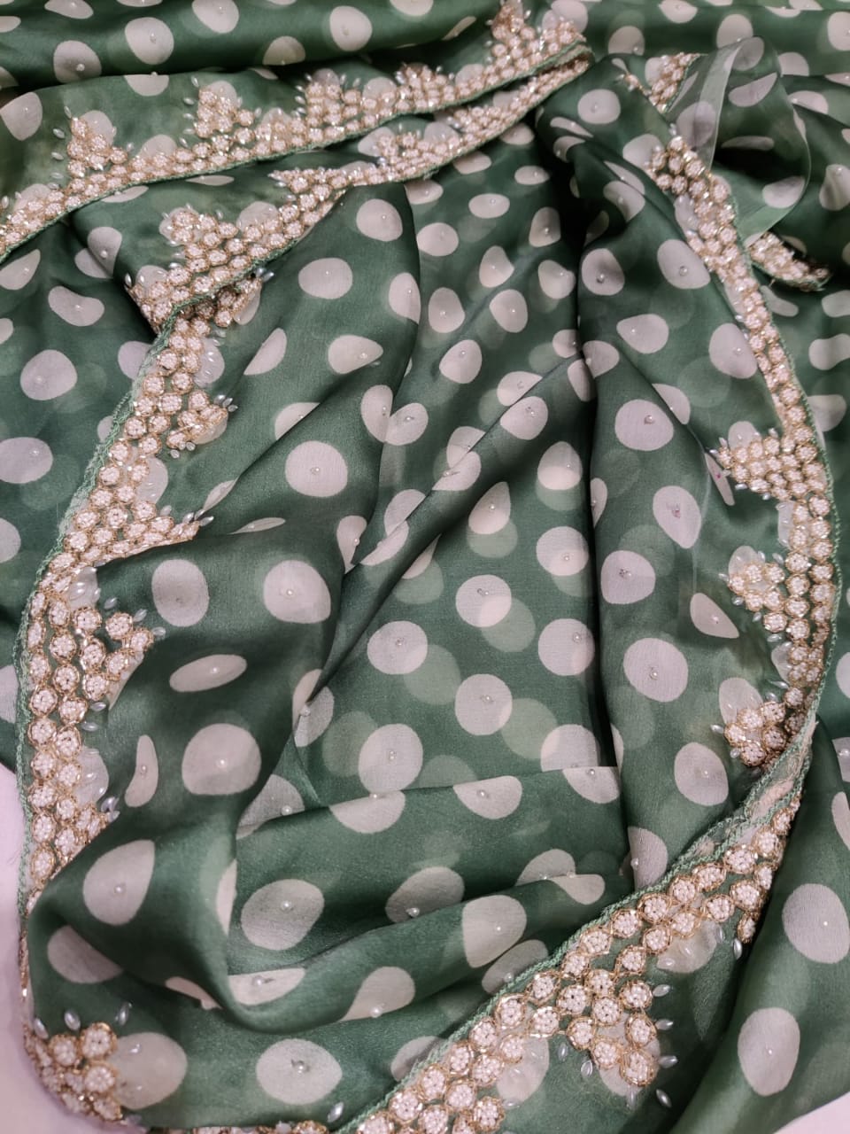 Polka dot inspired organza saree