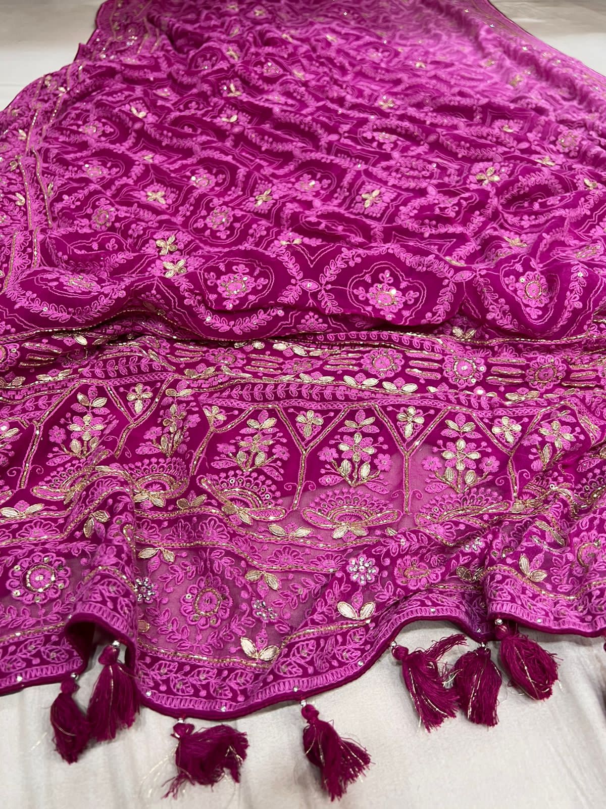 Naina chikankari gorgette saree