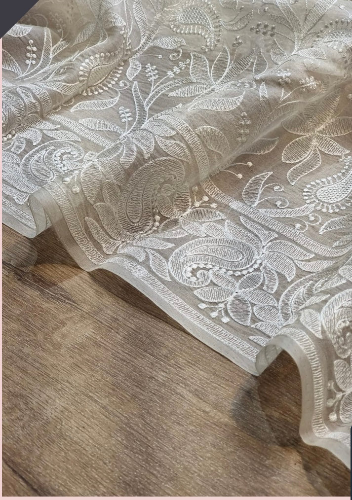 Danish chikankari organza saree