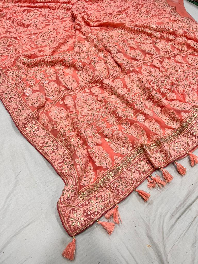 Albeli chikankari gorgette saree