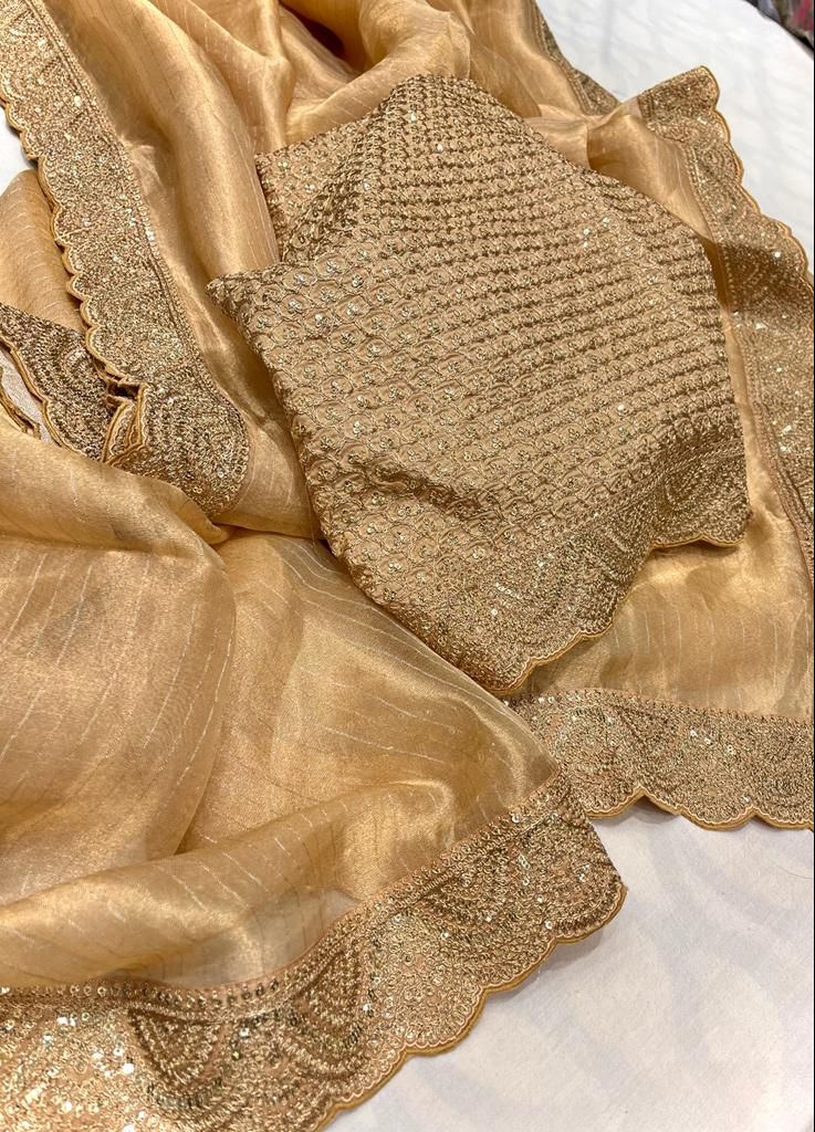 Striped kanjivaram inspired tissue saree