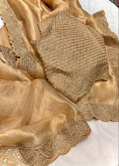 Striped kanjivaram inspired tissue saree