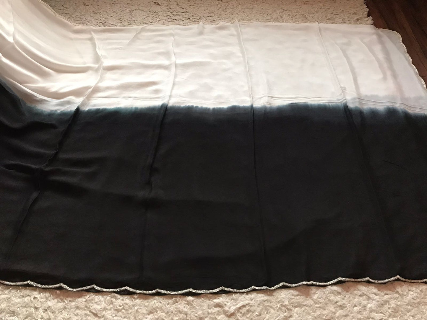 Black white Chinon saree